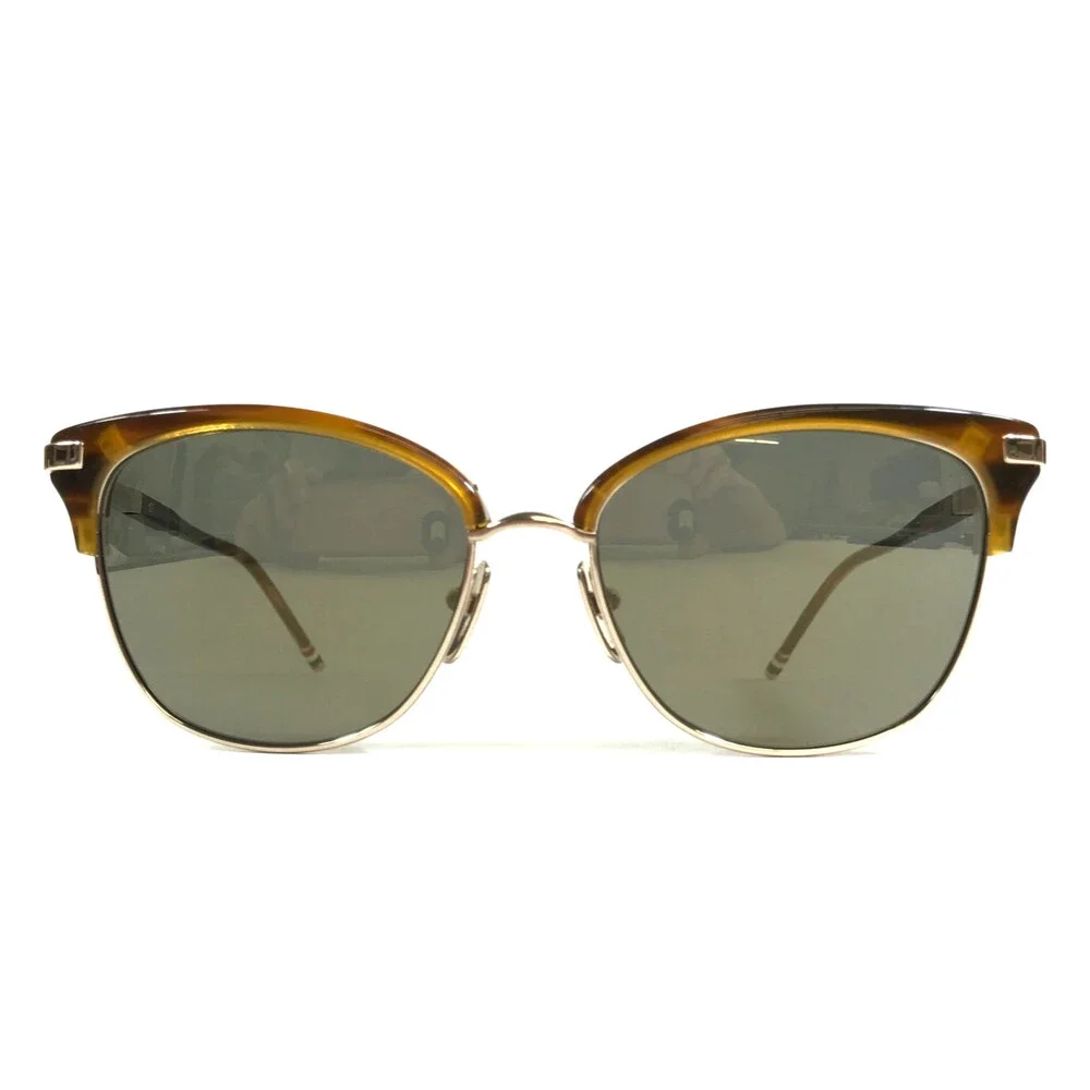 Thom Browne Sunglasses TB-505-D-WLT-GLD-56 Brown Gold Cat Eye with Green Lenses
